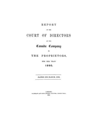 Report of the Court of Directors of the Canada Company to the proprietors