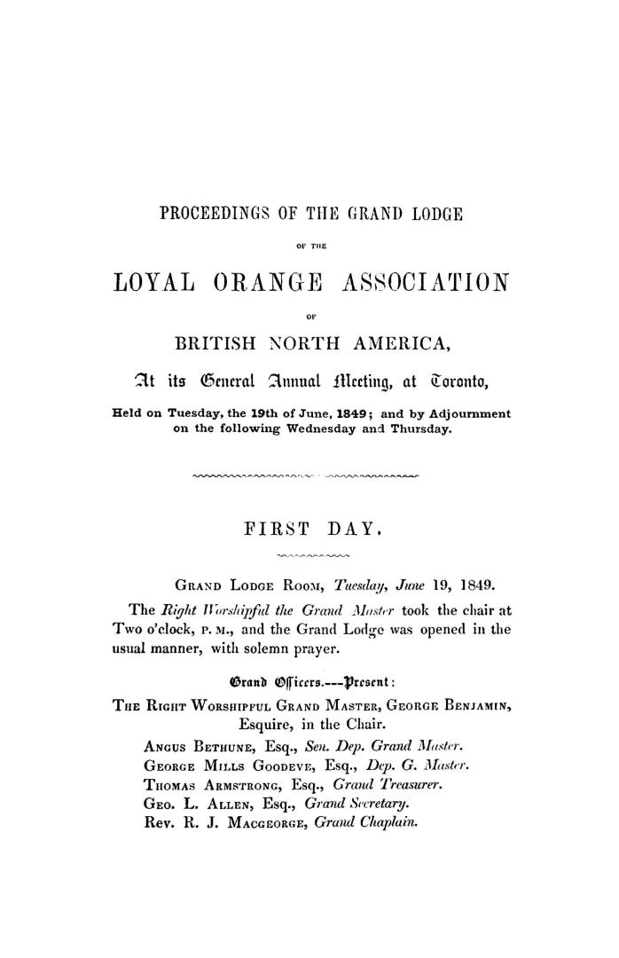 Annual report of the proceedings of the Grand Lodge of the Loyal Orange Association of British North America