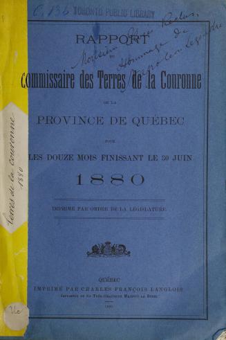 Rapport du Commissaire des terres de la couronne