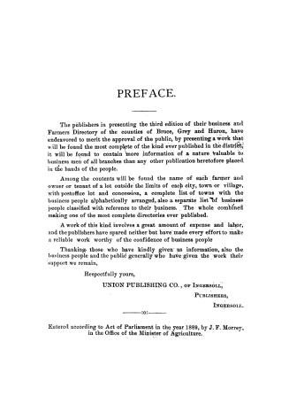 The Union publishing co.'s (of Ingersoll) farmers and business directory for the counties of Bruce, Grey, Huron and Simcoe... issued biennially