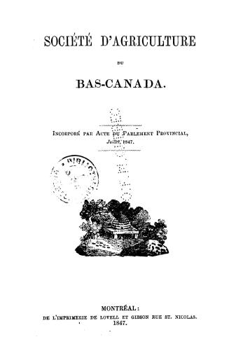 [Prospectus] Société d'agriculture du Bas-Canada