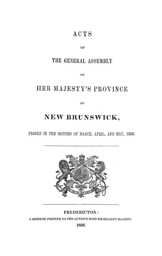 Acts of the General Assembly of His Majesty's province of New-Brunswick, passed in the year