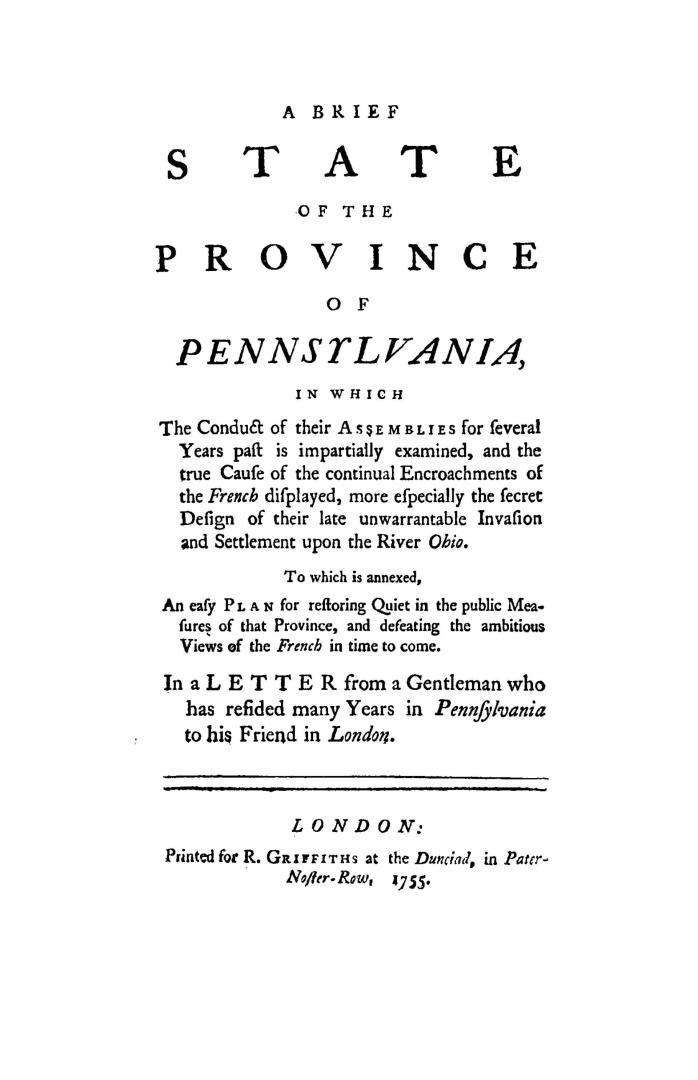 A brief state of the province of Pennsylvania