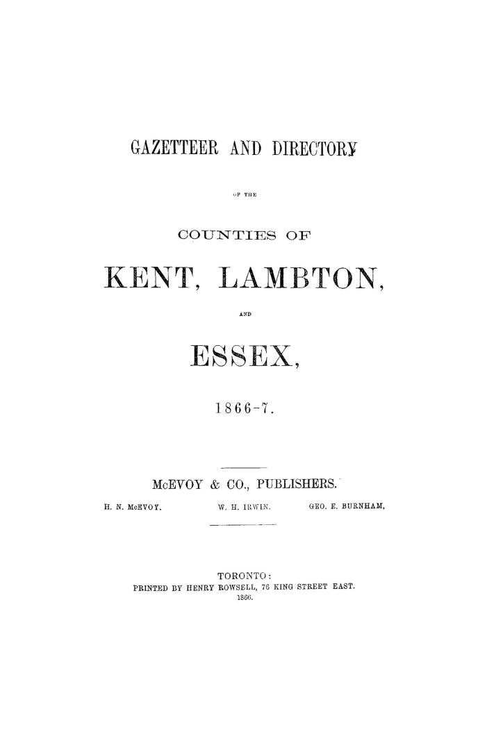 Gazetteer and directory of the counties of Kent, Lambton and Essex