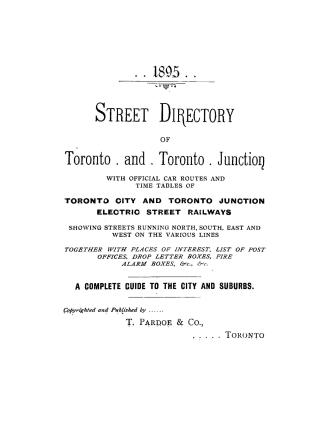 Street directory of Toronto and Toronto Junction