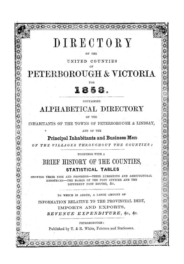 Directory of the united counties of Peterborough & Victoria