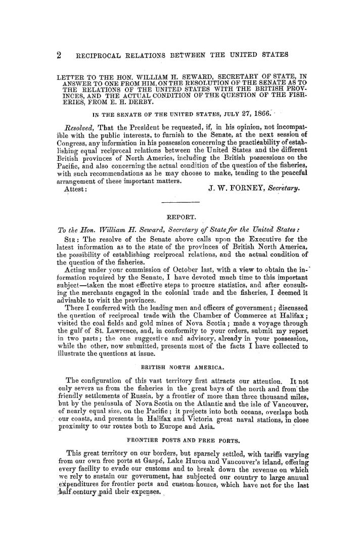 Message from the President of the United States, communicating, in compliance with a resolution of the Senate of July 27, 1866, information relative t(...)