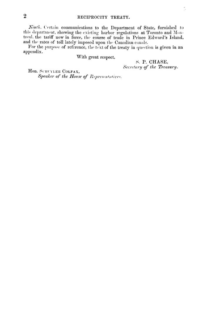 Reciprocity Treaty. : Letter from the Secretary of the Treasury, in answer to resolution of the House of 17th December, in relation to the operations (...)