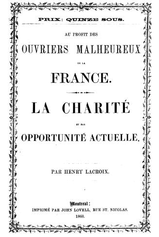 La charité et son opportunité actuelle