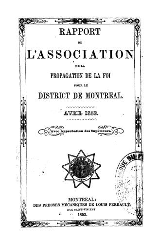 Rapport de l'Association de la propagation de la foi pour le district de Montréal