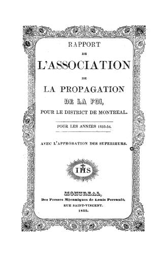 Rapport de l'Association de la propagation de la foi pour le district de Montréal