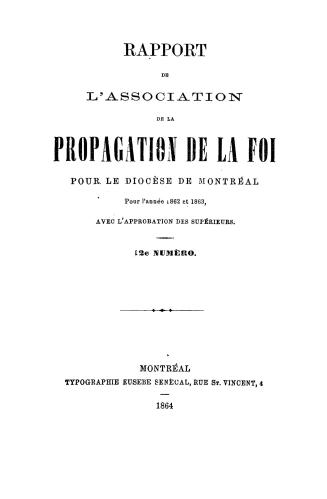 Rapport de l'Association de la propagation de la foi pour le district de Montréal