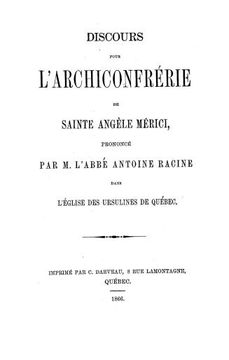 Discours pour l'Archiconfrèrie de Sainte Angèle Mérici, prononcé