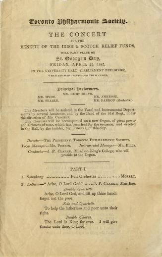 Toronto Philharmonic Society the concert for the benefit of the Irish & Scotch relief funds, will take place on St