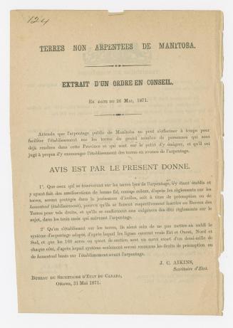 Terres non arpentees de Manitoba extrait d'un ordre en couseil