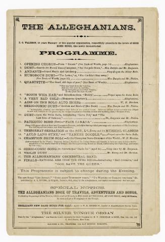 The Alleghanians : D.G. Waldron, 13 years manager of this popular organization, respectfully presents to the lovers of good home music, this newly reconstructed programme