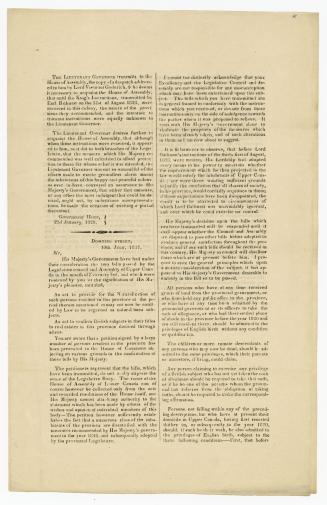 The Lieutenant Governor transmits to the House of Assembly, the copy of a despatch addressed to him by Lord Viscount Goderich ...