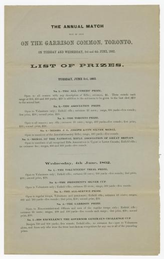 [Circular] The Annual match will be held on the Garrison Common, Toronto, on Tuesday and Wednesday, 3rd and 4th June, 1862