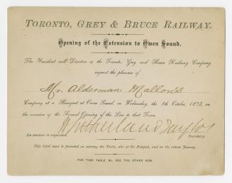 Toronto, Grey & Bruce Railway opening of the extension to Owen Sound