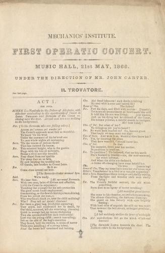 Mechanics' Institute, first operatic concert, Music Hall, 21st May, 1866