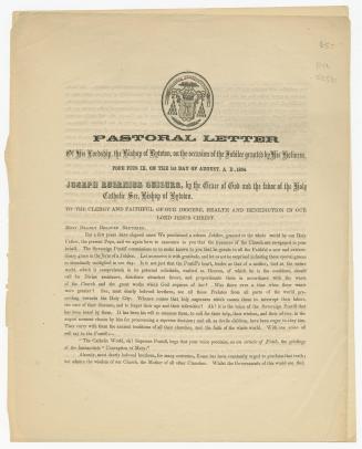 Pastoral letter of His Lordship, the Bishop of Bytown, on the occasion of the jubilee granted by His Holiness, Pope Pius XI, on the 1st day of August, A.D., 1854