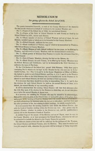 Memorandum for giving effect to the School Act of 1832