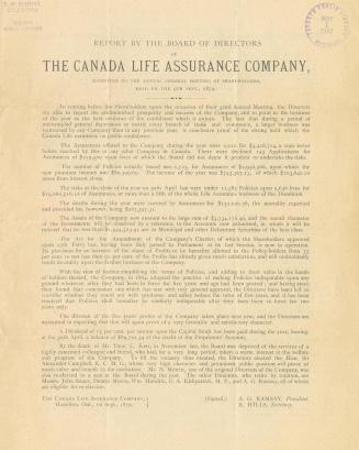 Report by the board of directors of the Canada Life Assurance Company, submitted to the annual general meeting of shareholders held on the 9th Sept. 1879