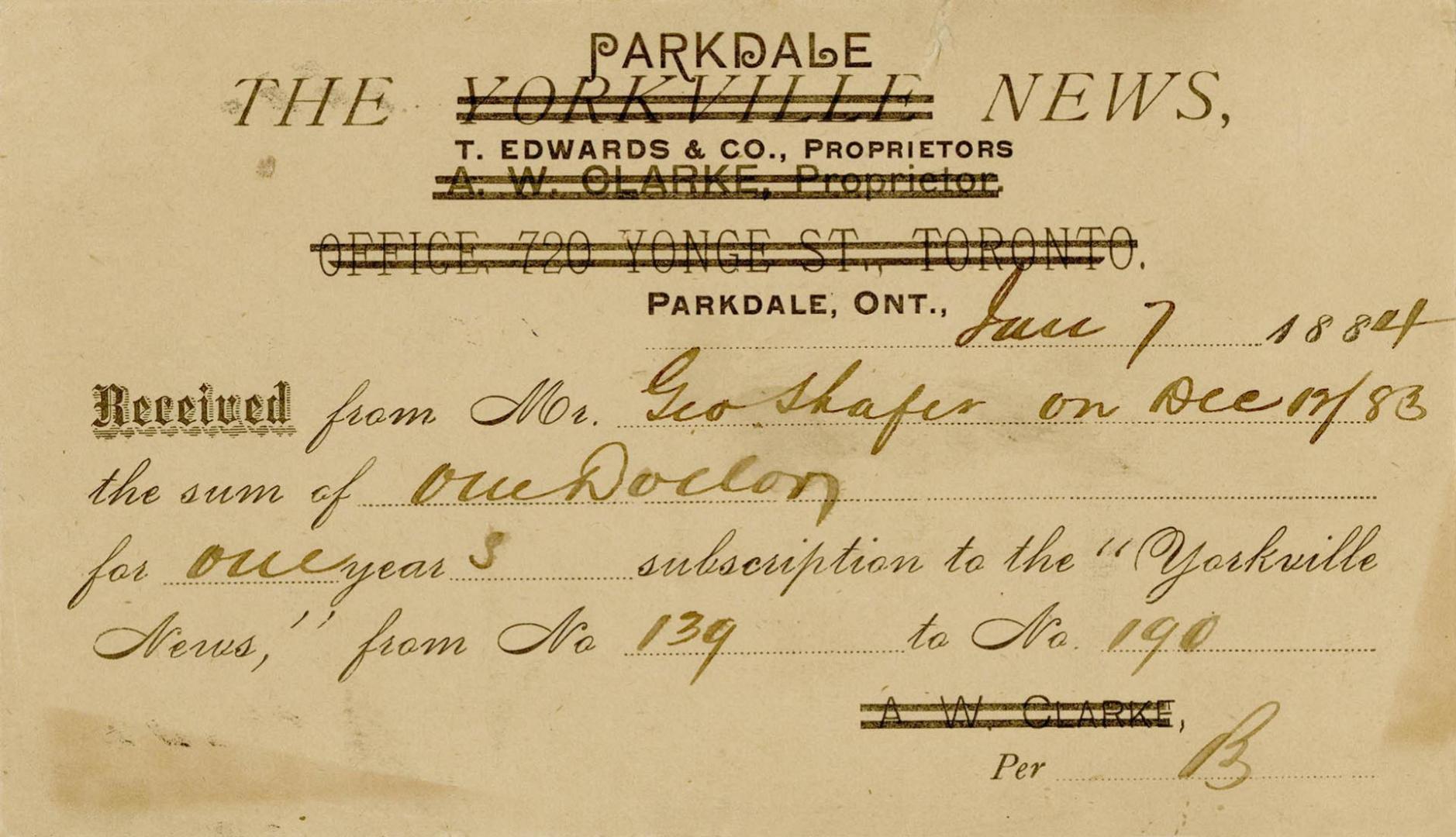 Parkdale News receipt