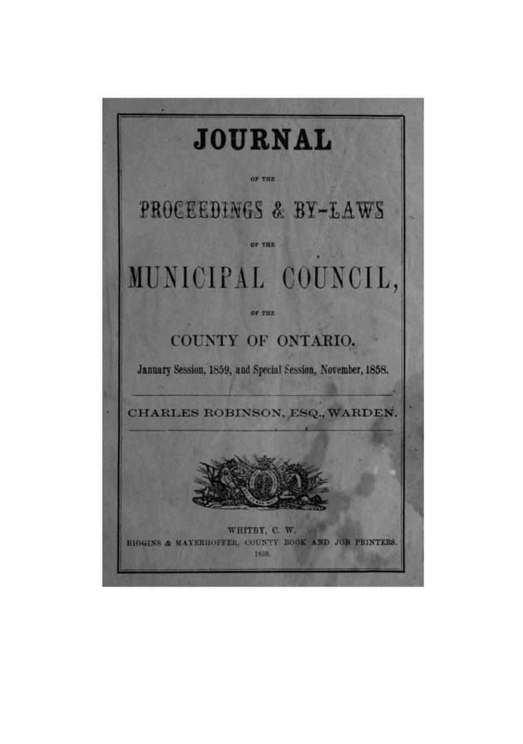 Journal of the proceedings and by-laws of the Municipal Council of the County of Ontario