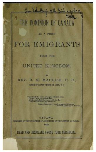 The Dominion of Canada as a field for emigrants from the United Kingdom