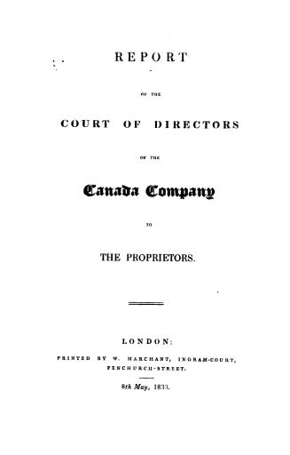 Report of the Court of Directors of the Canada Company to the proprietors