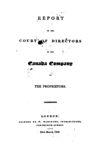 Report of the Court of Directors of the Canada Company to the proprietors