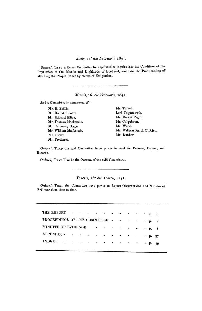 Report from the Select Committee on Emigration, Scotland, together with the minutes of evidence, appendix and index