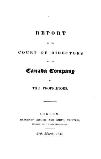 Report of the Court of Directors of the Canada Company to the proprietors