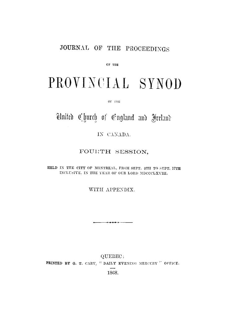 Journal of the proceedings of the ... Provincial Synod of the United Church of England and Ireland in Canada