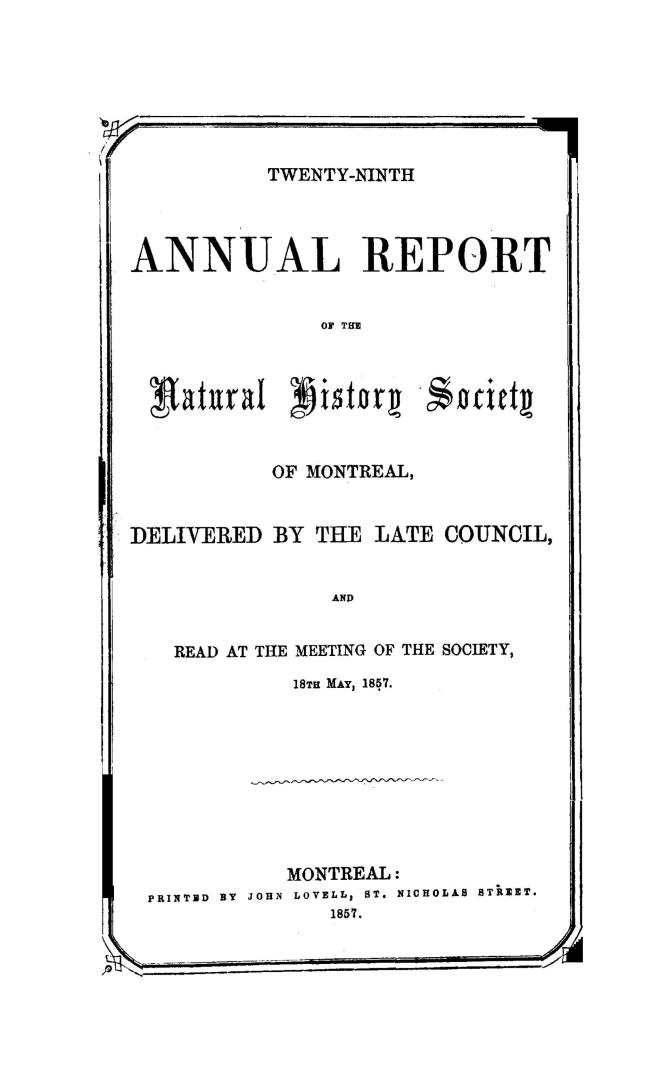 Annual report of the Natural History Society of Montreal