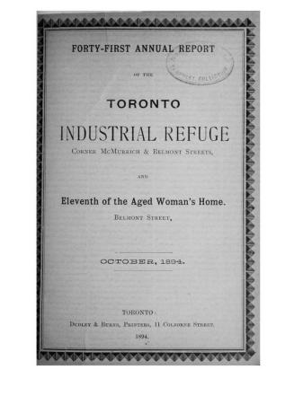 Annual report of the Toronto Industrial Refuge and Aged Woman's Home