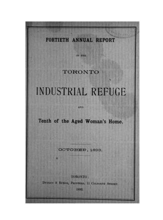 Annual report of the Toronto Industrial Refuge and Aged Woman's Home