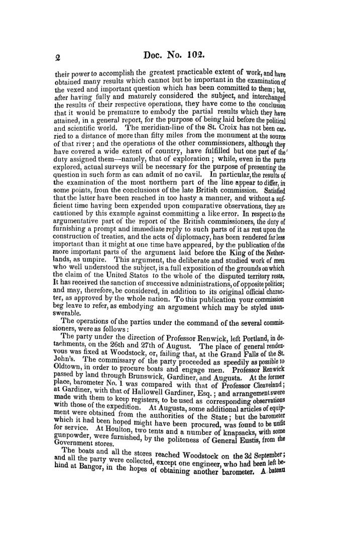 Northeastern boundary, message from the President of the United States, transmitting a copy of the report of the Commissioners for the exploration and(...)