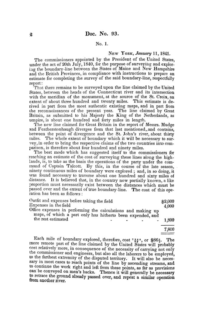 Survey northeastern boundary United States, message from the President of the United States, transmitting a communication from the Secretary of state (...)