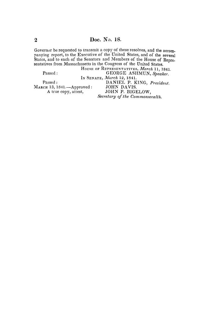 Massachusetts legislature, north eastern boundary, resolves of the legislature of Massachusetts concerning the north eastern boundary, June 21, 1841