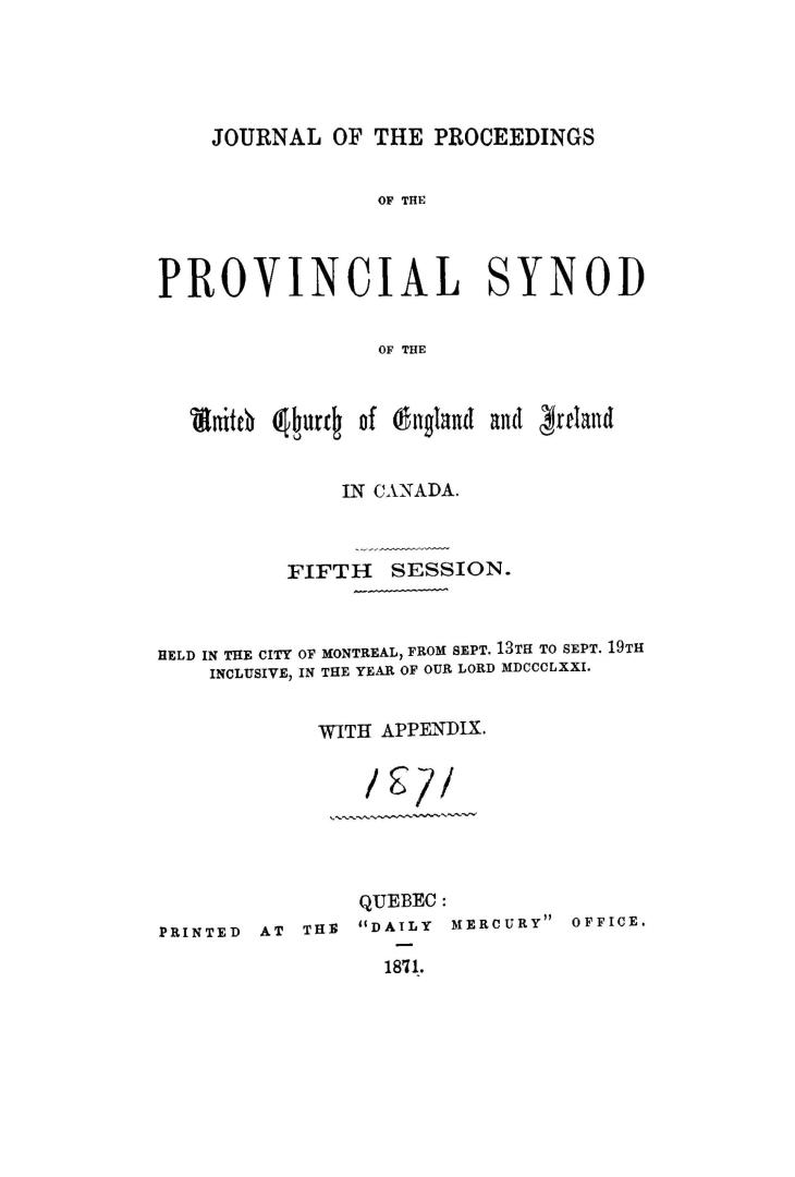 Journal of the proceedings of the ... Provincial Synod of the United Church of England and Ireland in Canada