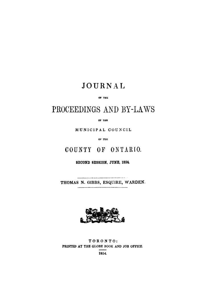 Journal of the proceedings and by-laws of the Municipal Council of the County of Ontario