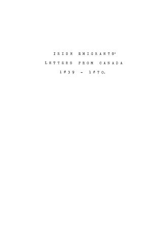 Irish emigrants' letters from Canada, 1839-1870