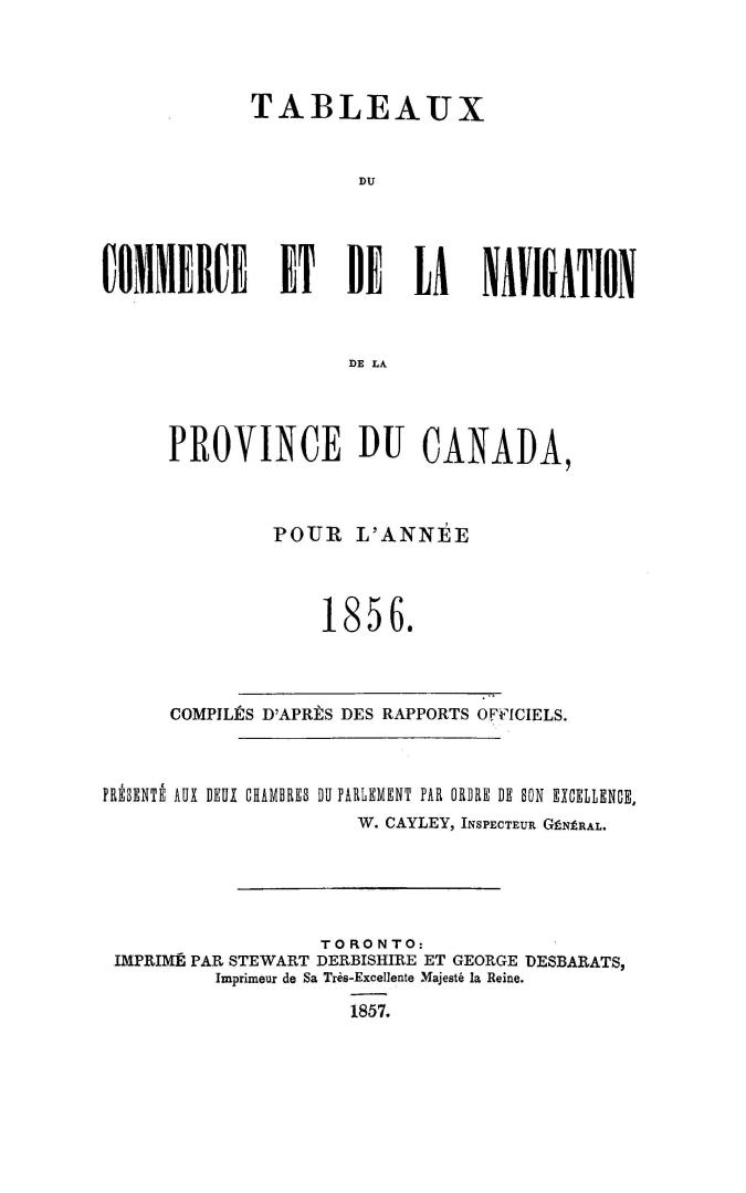 Tableaux du commerce et de la navigation de la province du Canada, pour l'année