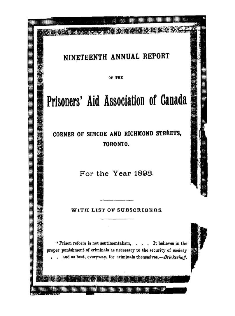 Annual report of the Prisoners' Aid Association of Canada for the year