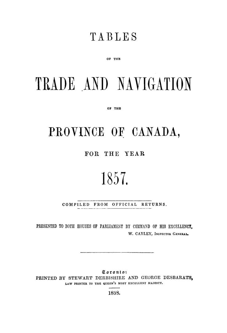 Tables of the trade and navigation of the Province of Canada for the year