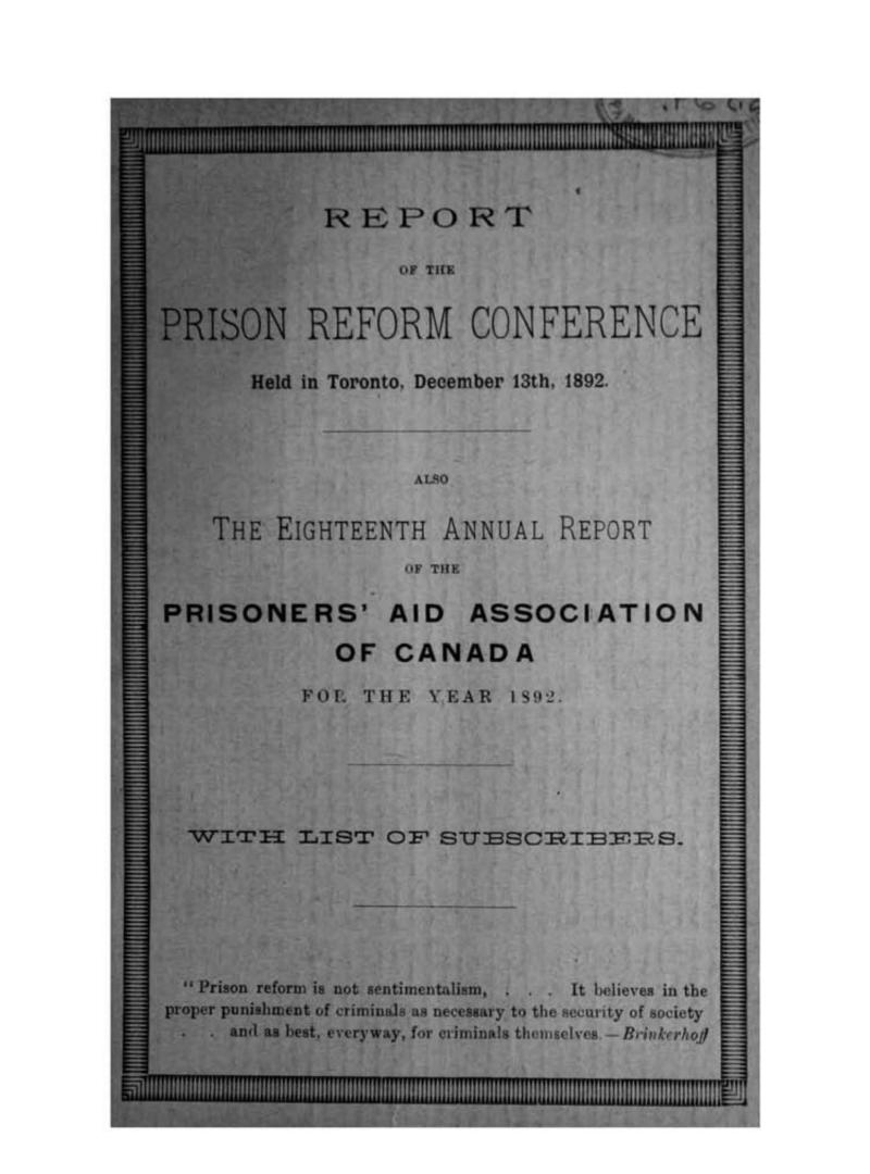 Annual report of the Prisoners' Aid Association of Canada for the year