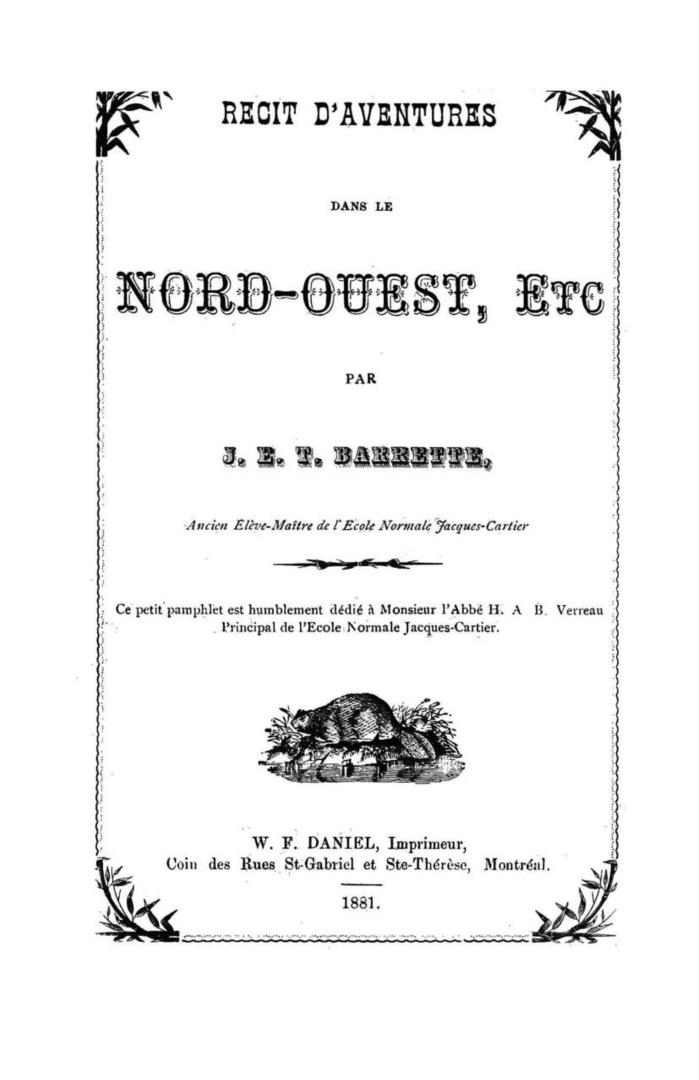 Récit d'aventures dans le Nord-ouest, etc.