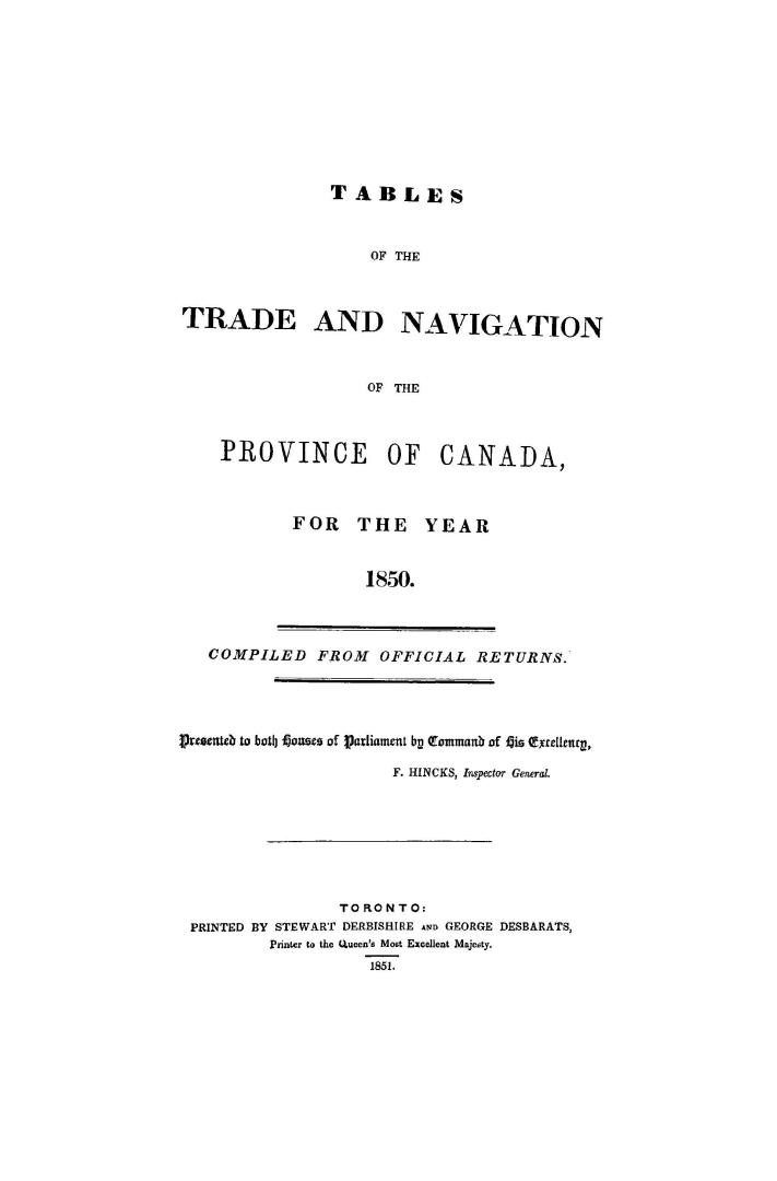 Tables of the trade and navigation of the Province of Canada for the year